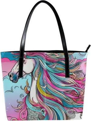Purses for Women,Tote Bag Aesthetic,Women's Tote Handbags,Unicorn and Rainbow Clouds