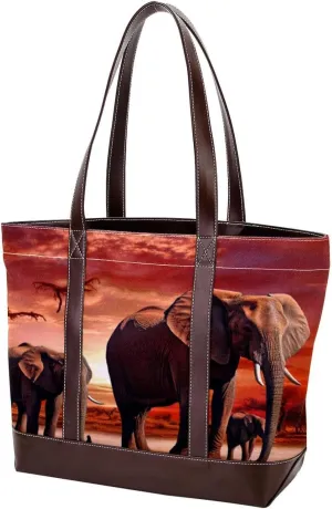 Purses for Women,Tote Bag for Women,Handbags for Women,African Grassland Elephant Family