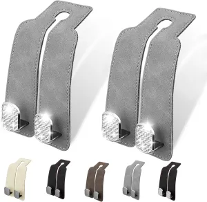 QBUC 2PCS Bling Headrest Hooks for Car,Universal Car Seat Back Storage Headrest Hook for Purse and Bag, Purse Hook for Backseat Organizer, Women Car Accessries Organization(Gray)