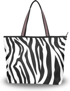 QMXO Animal Zebra Skin Stripes Handbags and Purse for Women Tote Bag Large Capacity Top Handle Shopper Shoulder Bag