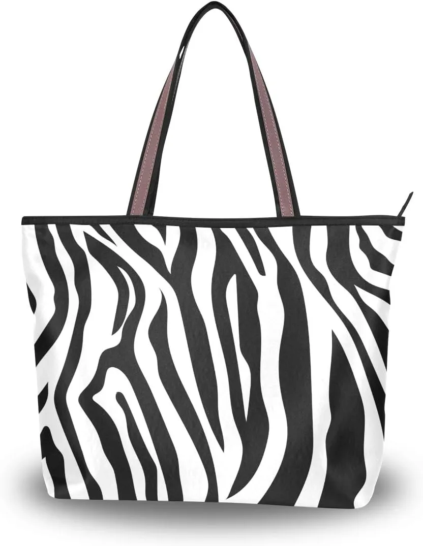 QMXO Animal Zebra Skin Stripes Handbags and Purse for Women Tote Bag Large Capacity Top Handle Shopper Shoulder Bag