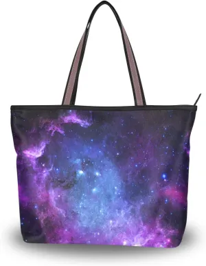 QMXO Universe Galaxy Stars Nebula Handbags and Purse for Women Tote Bag Large Capacity Top Handle Shopper Shoulder Bag