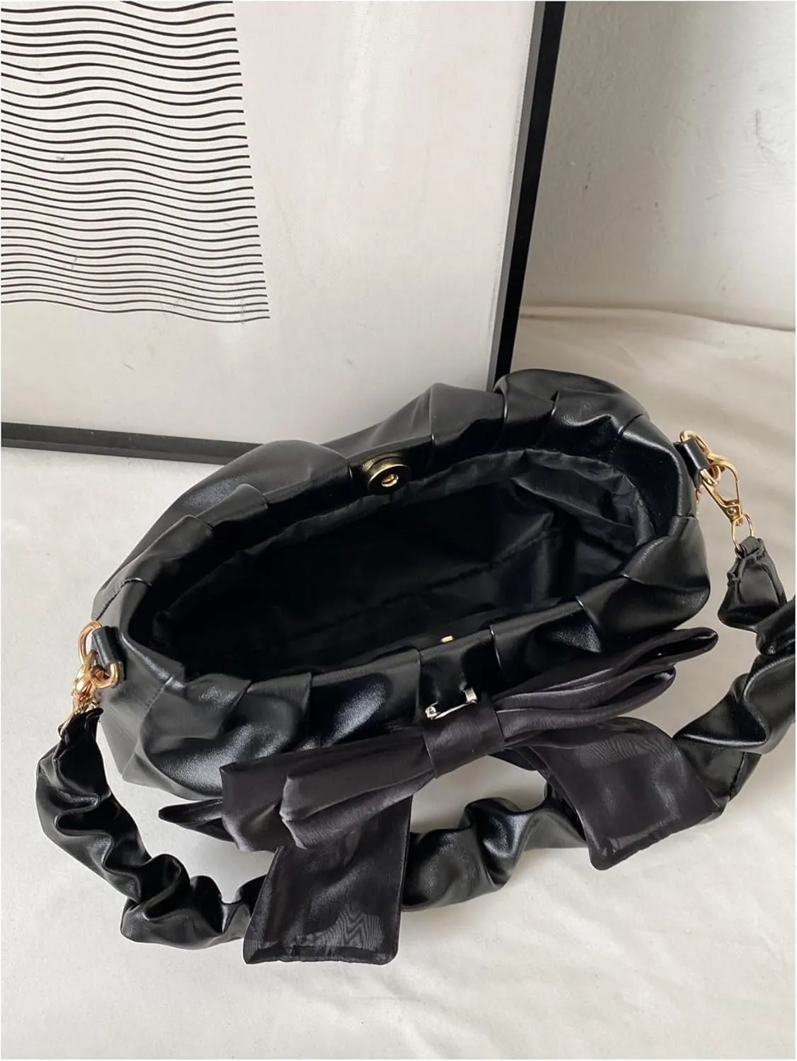 QWINEE Bow Shaped Square Bag Ruched Purse Handbags Ladies Shoulder Underarm Totes Bag Evening Bag Clutch