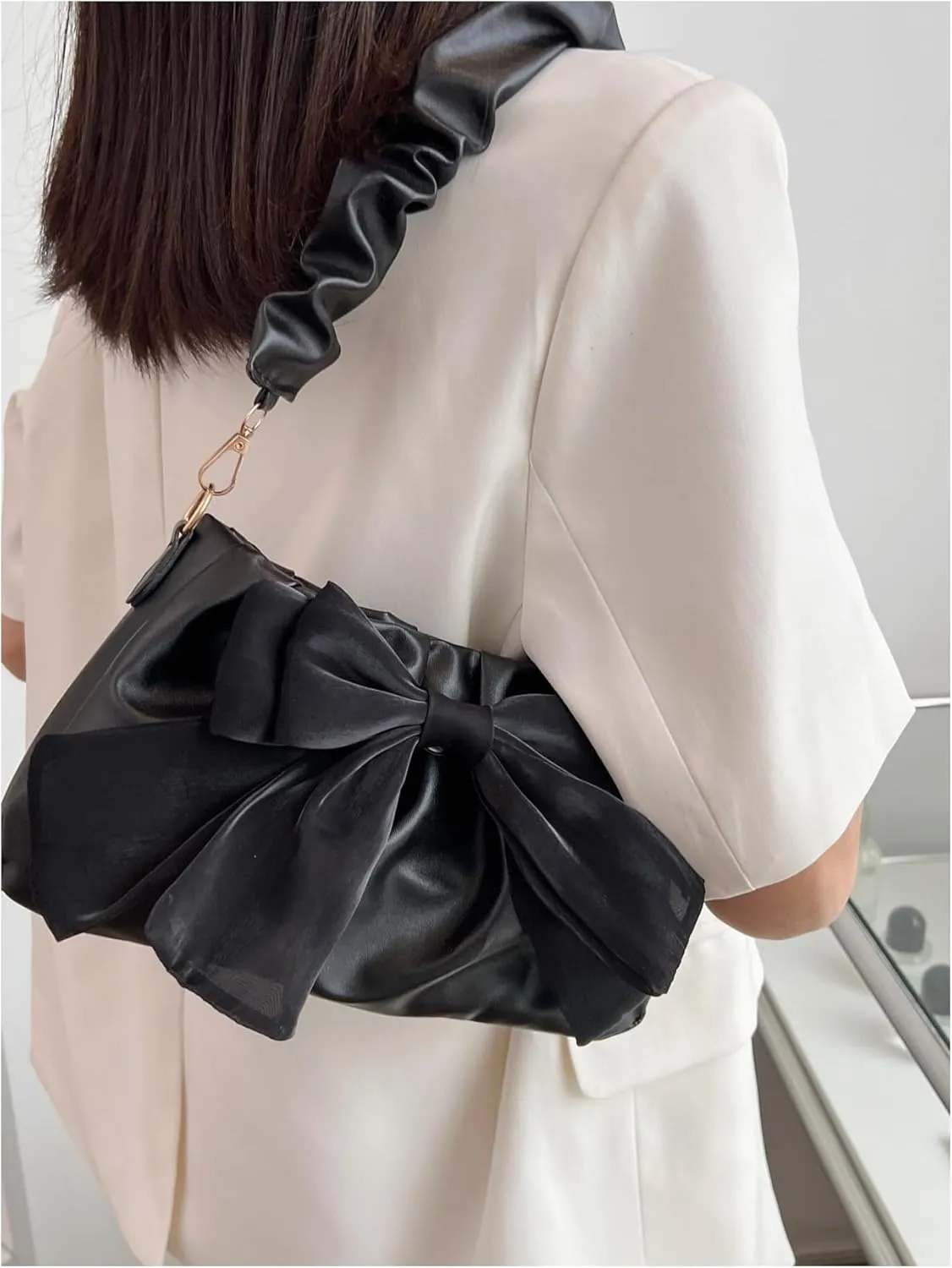 QWINEE Bow Shaped Square Bag Ruched Purse Handbags Ladies Shoulder Underarm Totes Bag Evening Bag Clutch