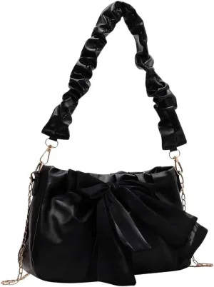 QWINEE Bow Shaped Square Bag Ruched Purse Handbags Ladies Shoulder Underarm Totes Bag Evening Bag Clutch