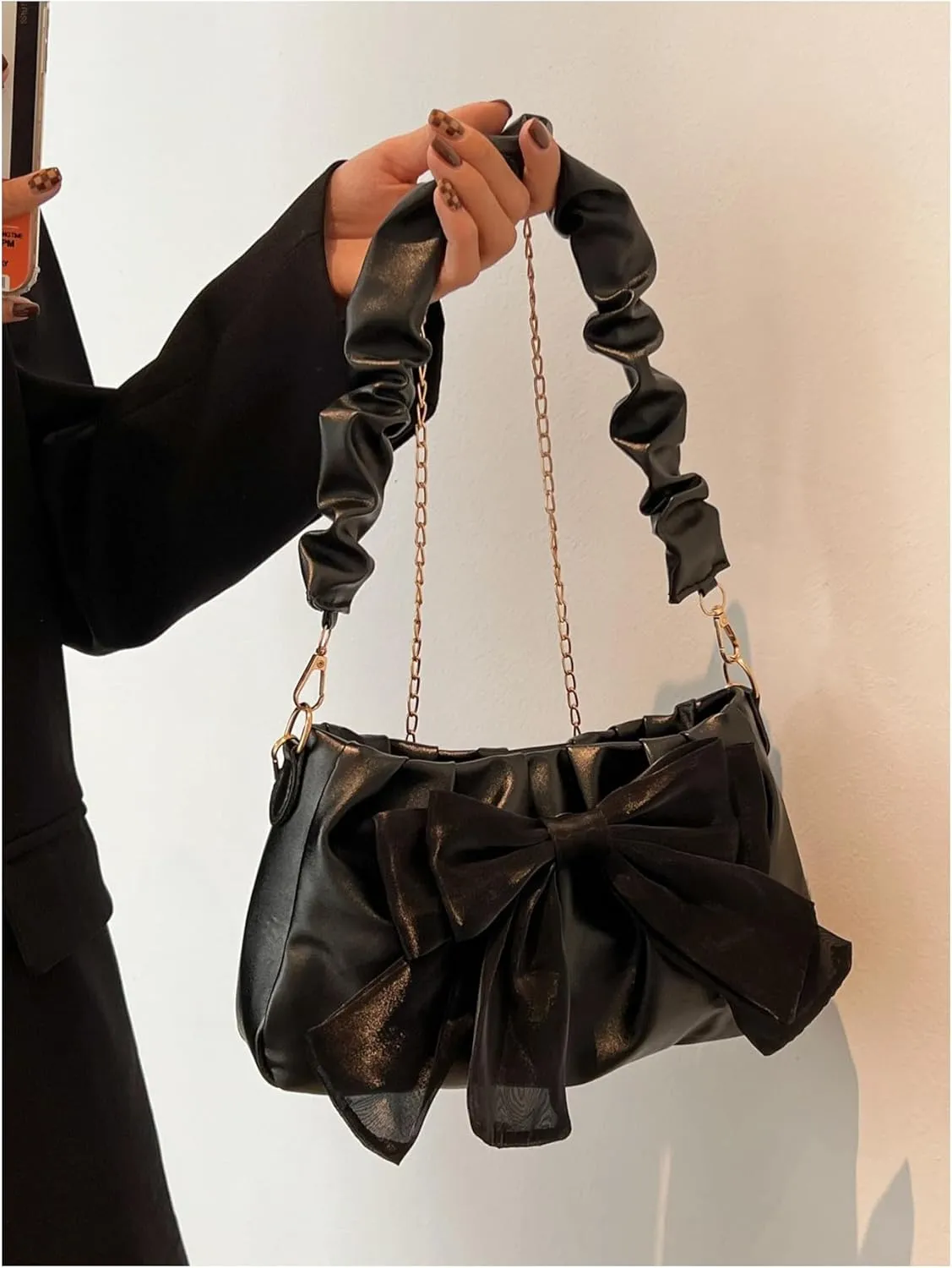 QWINEE Bow Shaped Square Bag Ruched Purse Handbags Ladies Shoulder Underarm Totes Bag Evening Bag Clutch