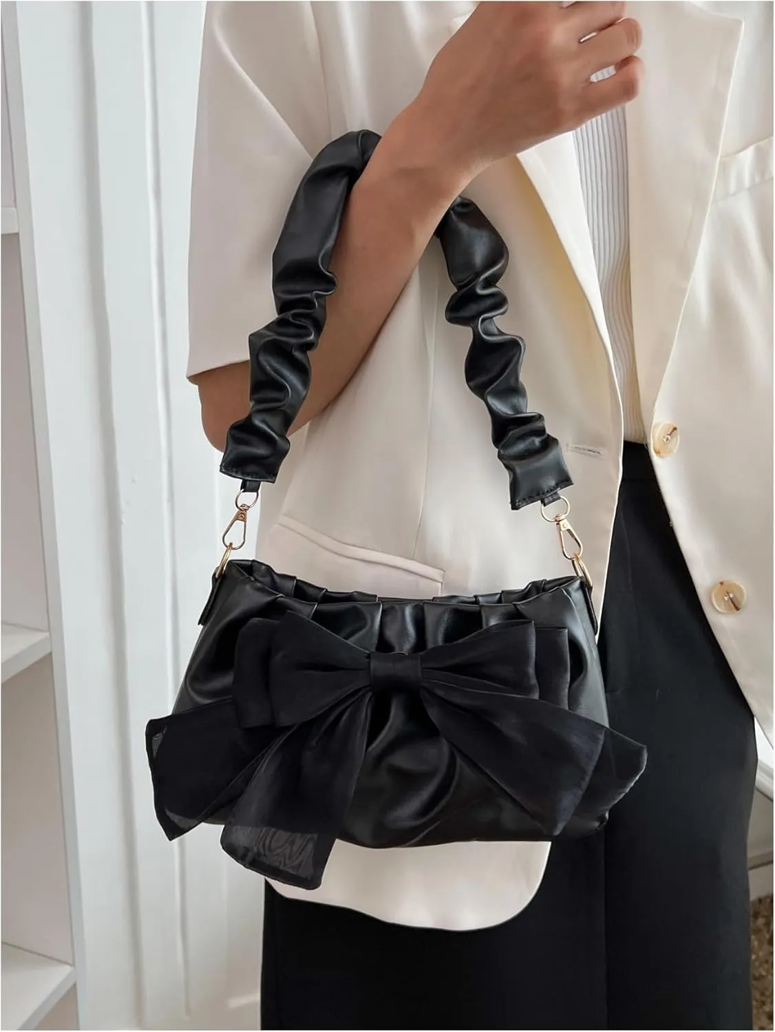 QWINEE Bow Shaped Square Bag Ruched Purse Handbags Ladies Shoulder Underarm Totes Bag Evening Bag Clutch