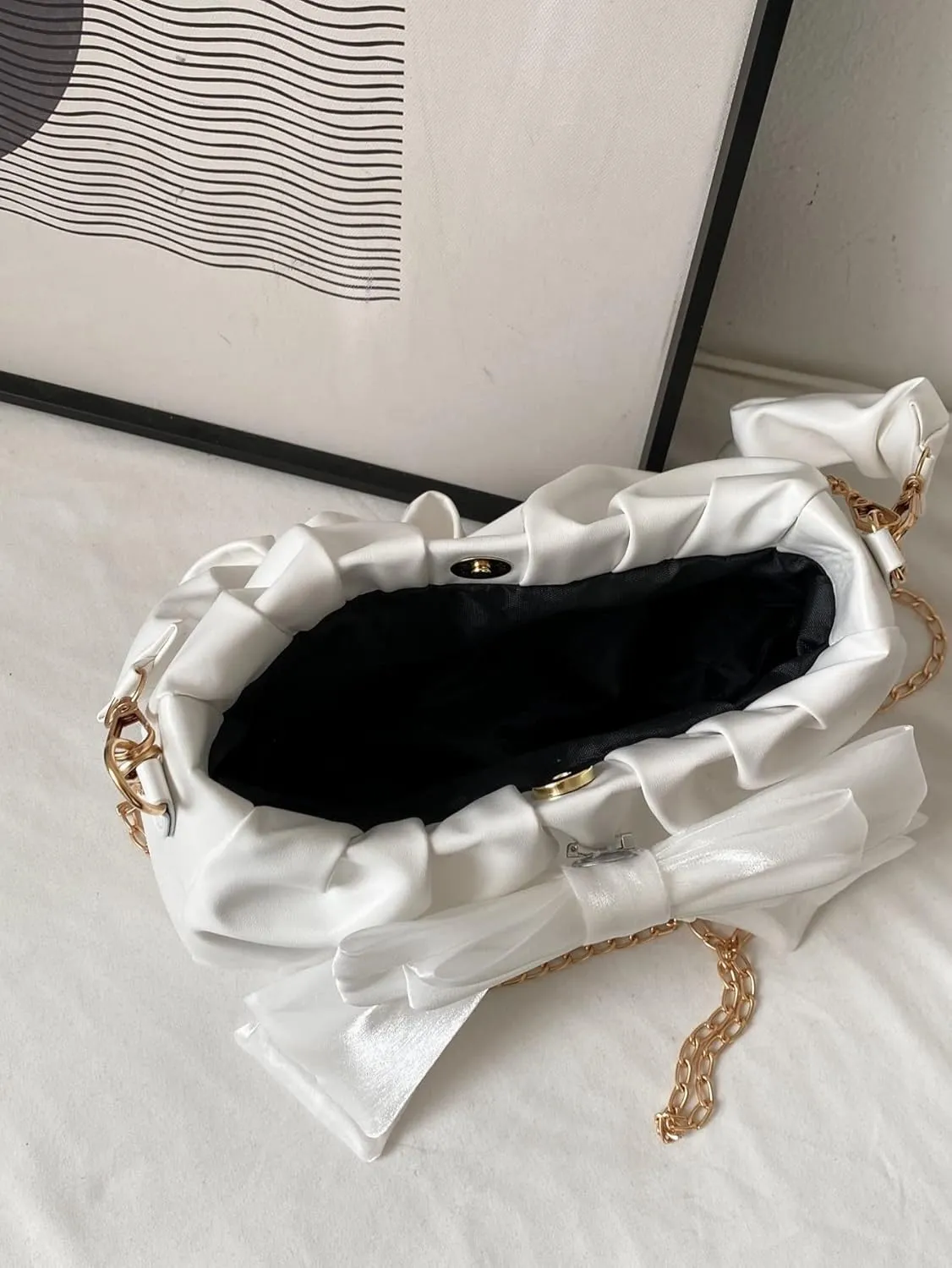 QWINEE Bow Shaped Square Bag Ruched Purse Handbags Ladies Shoulder Underarm Totes Bag Evening Bag Clutch