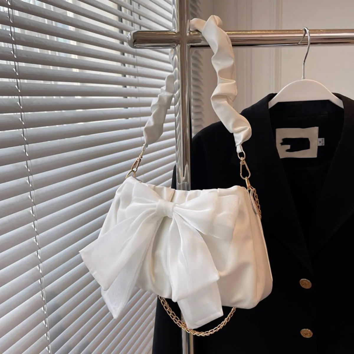 QWINEE Bow Shaped Square Bag Ruched Purse Handbags Ladies Shoulder Underarm Totes Bag Evening Bag Clutch