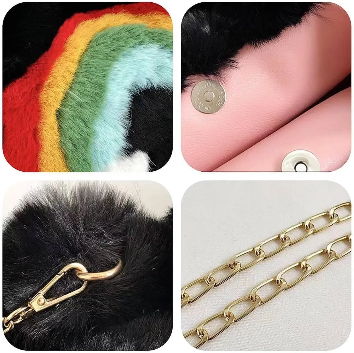 Rainbow Plush Bag for Girls Furry Purse Handbags for Women Y2K Fluffy Fuzzy Shoulder Bag Tote Bag for Autumn Winter