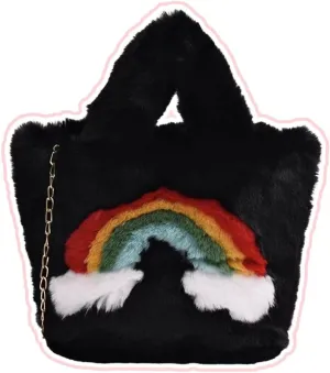 Rainbow Plush Bag for Girls Furry Purse Handbags for Women Y2K Fluffy Fuzzy Shoulder Bag Tote Bag for Autumn Winter
