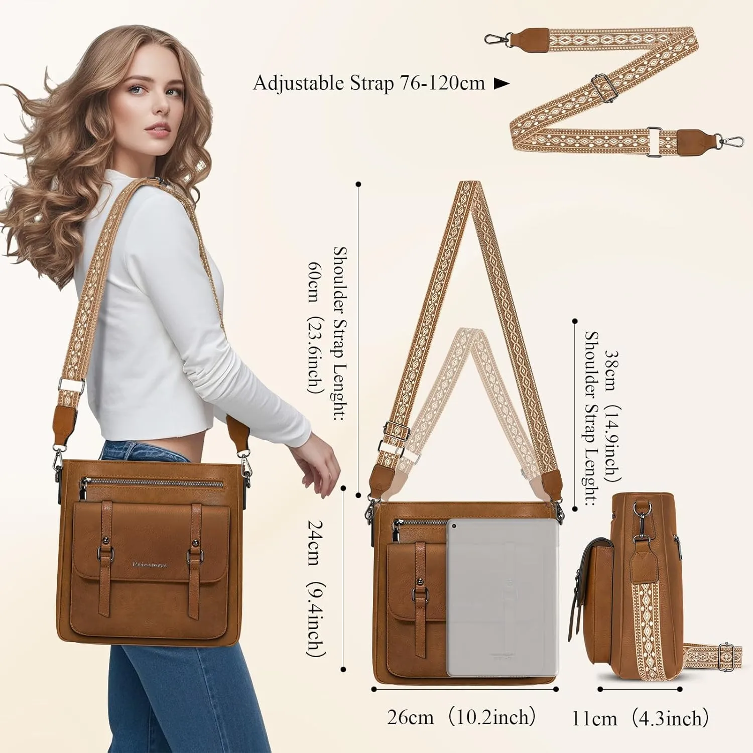 RAINSMORE Crossbody Bag for Women, Waterproof Leather Crossbody Purses Lightweight Handbags Shoulder Bag Travel Purse