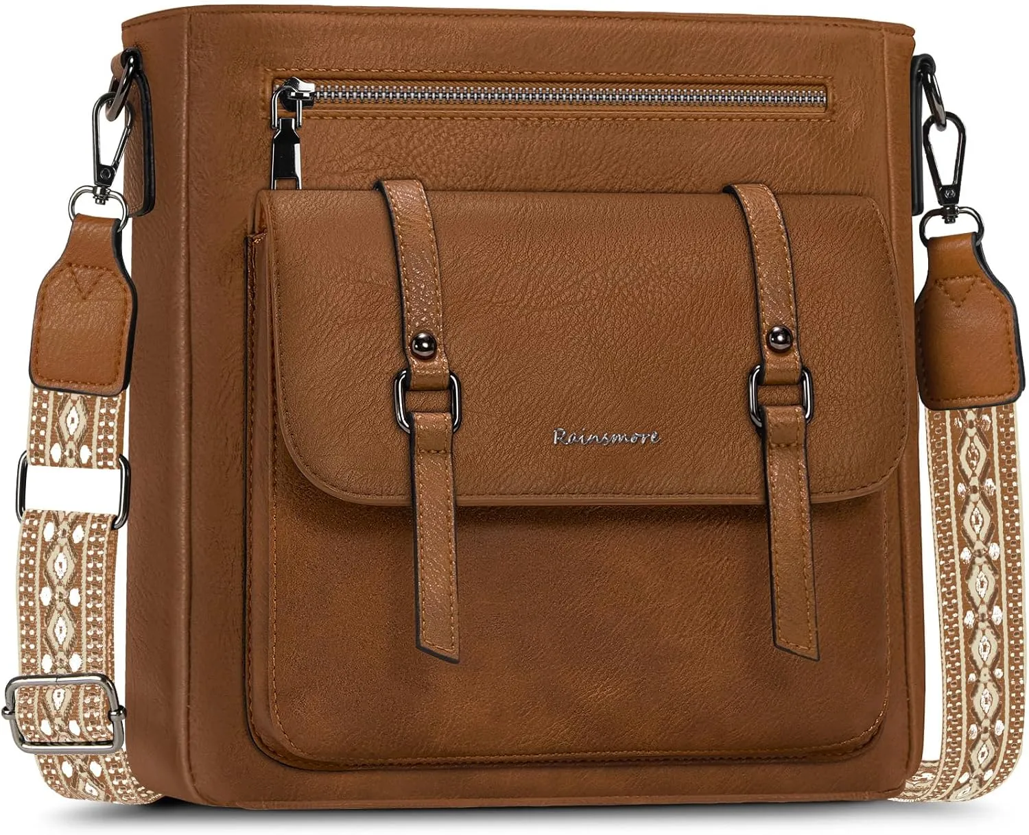 RAINSMORE Crossbody Bag for Women, Waterproof Leather Crossbody Purses Lightweight Handbags Shoulder Bag Travel Purse