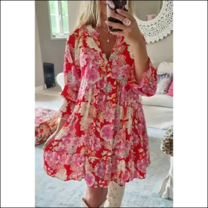 Red Floral Babydoll Mini Dress: Goddess  🌸 Needful Things
