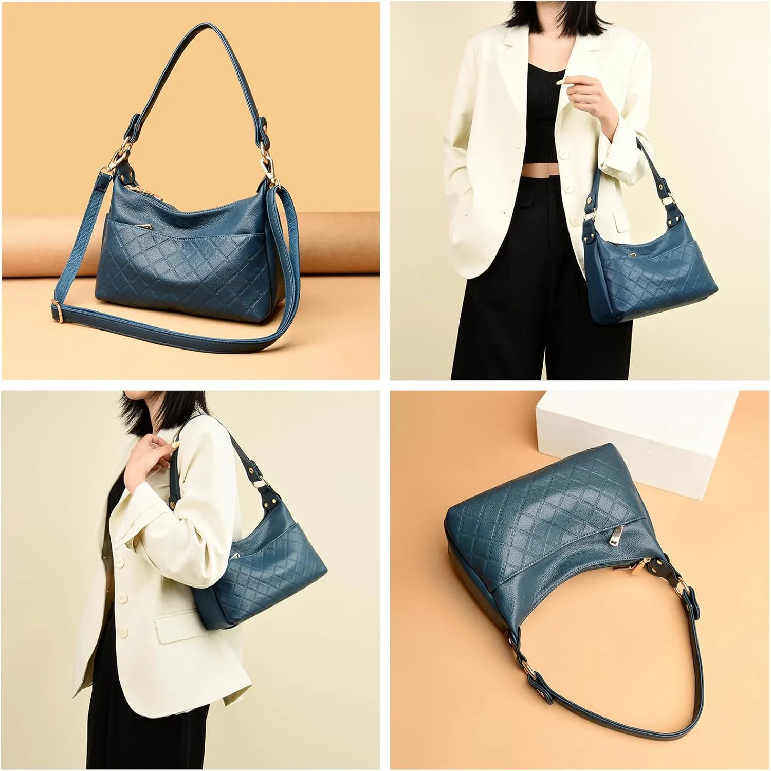 Retro Crossbody Bag For Women Shoulder Bag Soft PU Leather Handbags Purses Multi Pocket Hobo Tote Bag