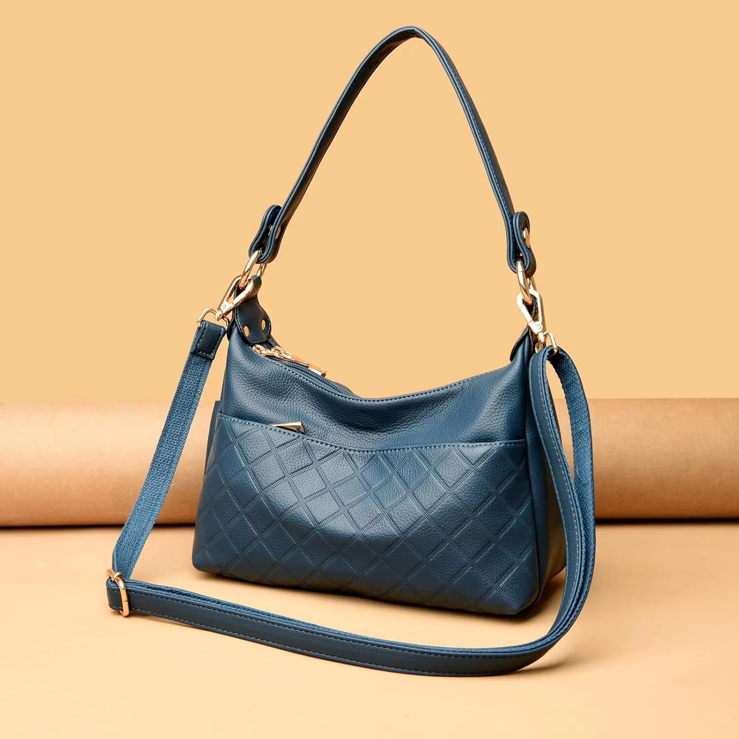 Retro Crossbody Bag For Women Shoulder Bag Soft PU Leather Handbags Purses Multi Pocket Hobo Tote Bag