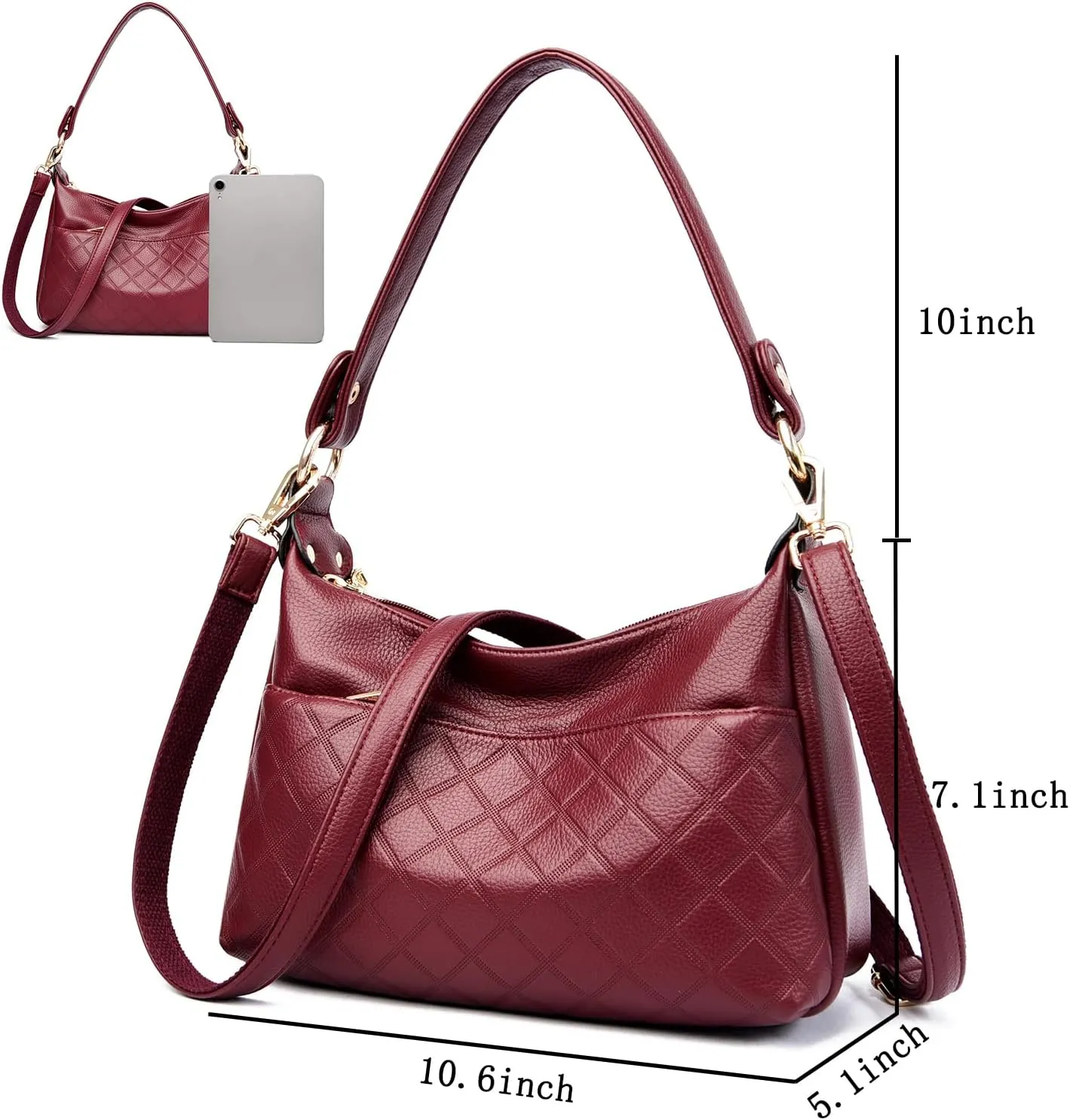 Retro Crossbody Bag For Women Shoulder Bag Soft PU Leather Handbags Purses Multi Pocket Hobo Tote Bag