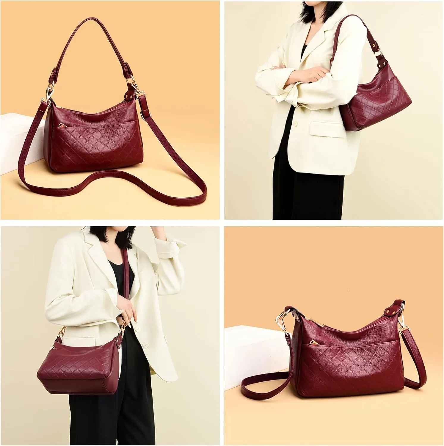 Retro Crossbody Bag For Women Shoulder Bag Soft PU Leather Handbags Purses Multi Pocket Hobo Tote Bag