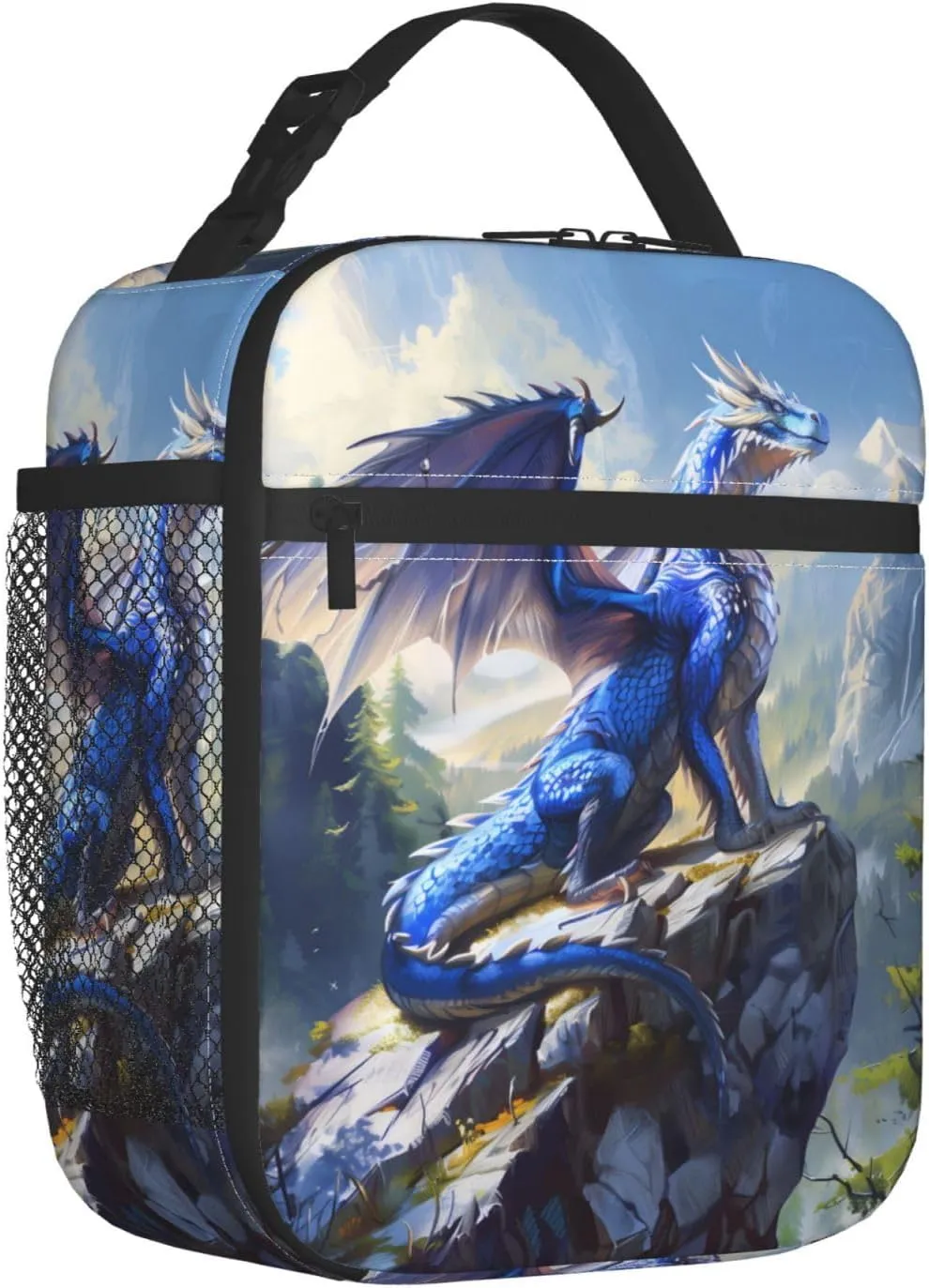 Reusable Dragon Lunch Box for Kids Gils Boys Women Adult, Insulated Mountain Lunch Bag,Polyester Cooler Handbags Case for School Picnic Work Travel Beach or Hiking (Scenic)