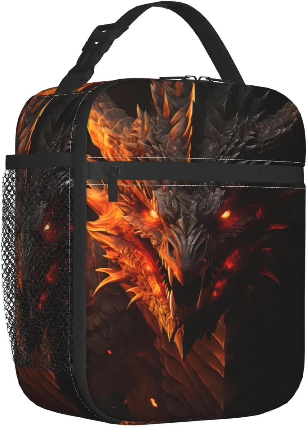 Reusable Fierce Dragon Lunch Box for Kids, Insulated Fiery Fantasy Beast Bag,Polyester Cooler Animal Lovers Handbags Case for School Picnic Work Travel Beach or Hiking, Gifts