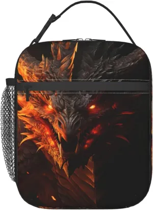 Reusable Fierce Dragon Lunch Box for Kids, Insulated Fiery Fantasy Beast Bag,Polyester Cooler Animal Lovers Handbags Case for School Picnic Work Travel Beach or Hiking, Gifts