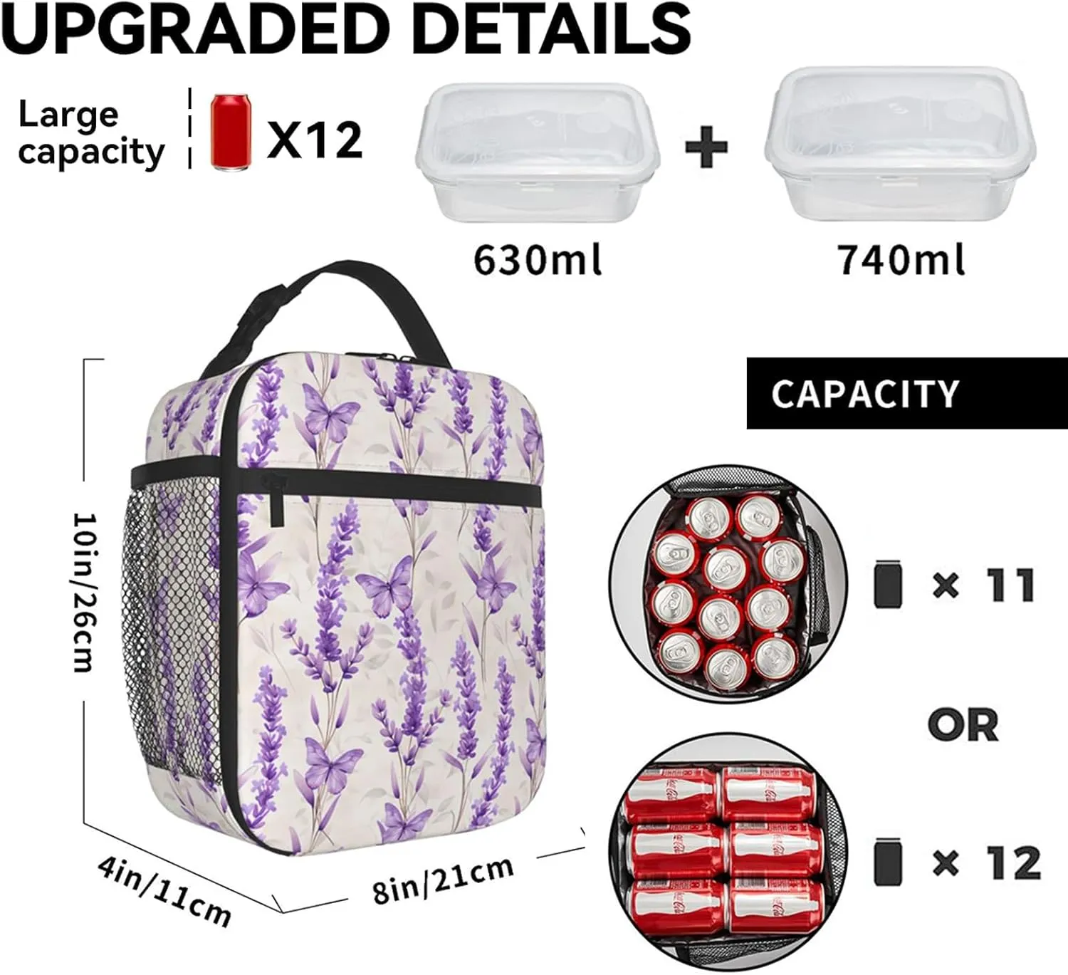 Reusable Floral Lunch Box for Kids Girls Boys Women Adult, Insulated Cute Flower Lunch Bag,Polyester Cooler Handbags Case for School Picnic Work Travel Beach or Hiking (Purple and Blue)