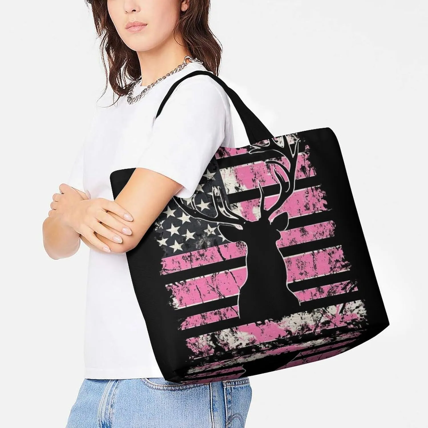 Reusable Grocery Bag for Women, Portable Large Shopping Storage Bag Casual Shoulder Handbags
