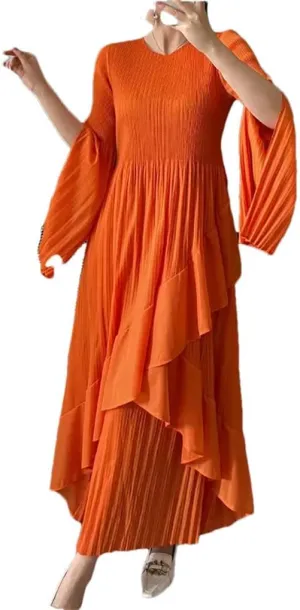 Ruffle Edge Pleated Beach Resort Dress Loose Women's Clothing Long Dresses
