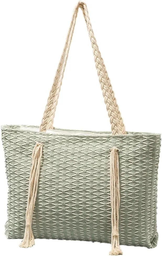 Rungion Large Canvas Tote Bag for Women Work Casual Shoulder Handbags Bohemia Tassels Travel Shopping Top Handle Purses