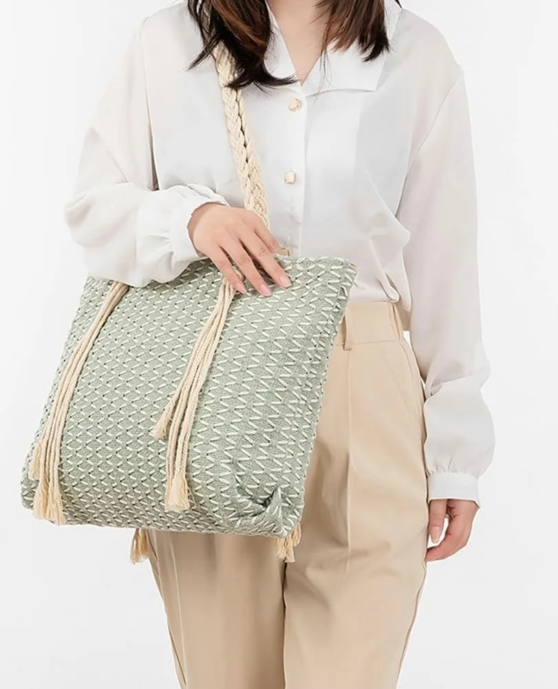 Rungion Large Canvas Tote Bag for Women Work Casual Shoulder Handbags Bohemia Tassels Travel Shopping Top Handle Purses