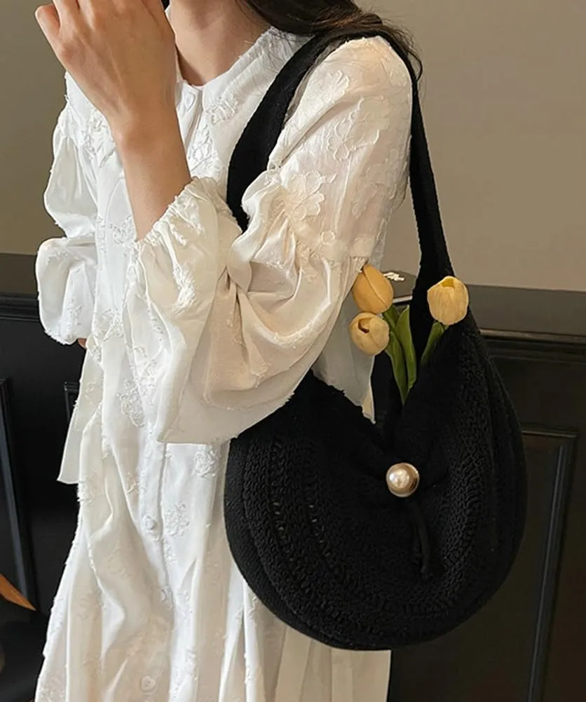 Rungion Large Shoulder Bag for Women Soft Knitted Tote Purse Crochet Top Handle Straw Woven Handbags Summer Beach Vacation
