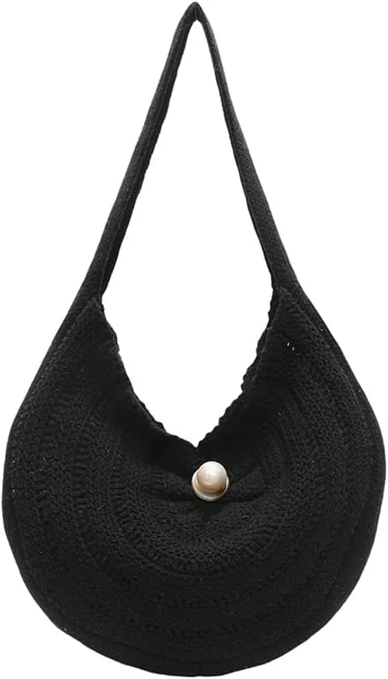 Rungion Large Shoulder Bag for Women Soft Knitted Tote Purse Crochet Top Handle Straw Woven Handbags Summer Beach Vacation