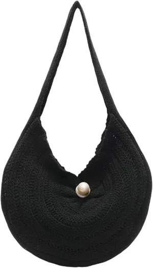Rungion Large Shoulder Bag for Women Soft Knitted Tote Purse Crochet Top Handle Straw Woven Handbags Summer Beach Vacation