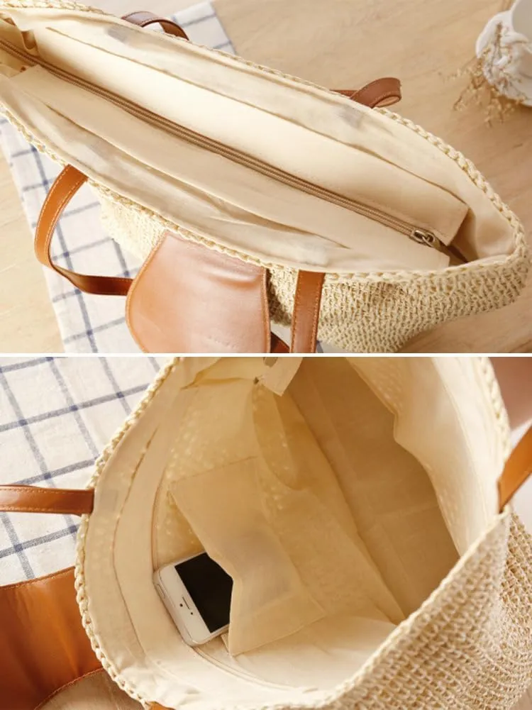 Rungion Summer Straw Shoulder Bags for Women Large Woven Tote Purse Casual Beach Vacation Top Handle Handbags with Tassel