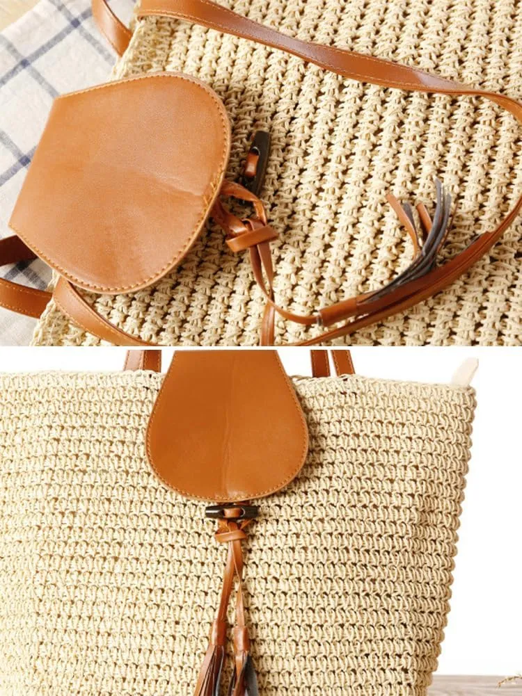 Rungion Summer Straw Shoulder Bags for Women Large Woven Tote Purse Casual Beach Vacation Top Handle Handbags with Tassel