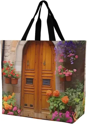 Santorini Greece Rustic Scenic Women's Shopping Bag Fordable Tote Bag Large Top Handle Handbag for Travel Work
