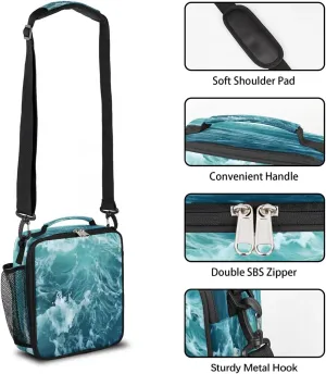Sea Seawater Waves Lunch Bag for Women/Men, Insulated Lunch Box with Adjustable Shoulder Strap, Zipper Lunch Tote Bag for Work Picnic Camping