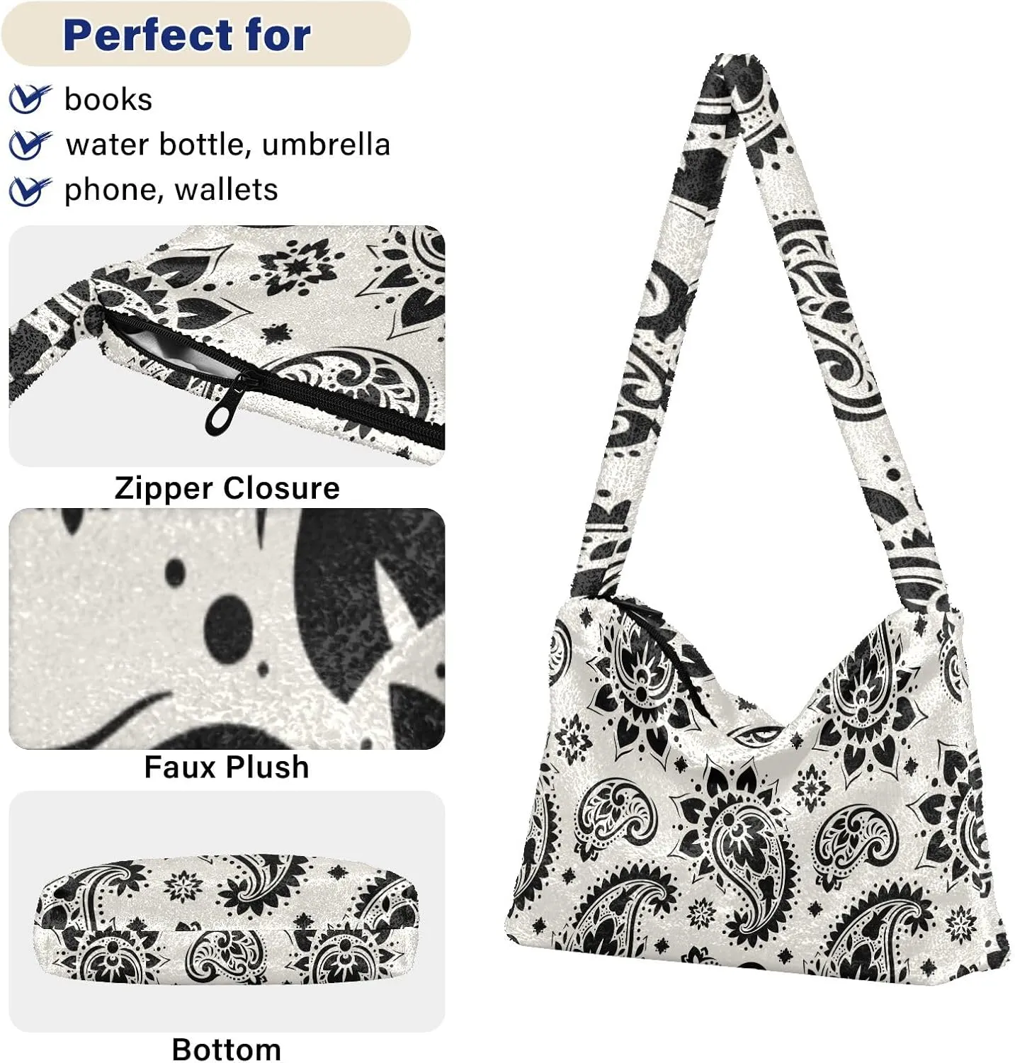 senya Plush Underarm Bag Women's Tote Handbags Ladies Purse Shoulder Bag for Winter