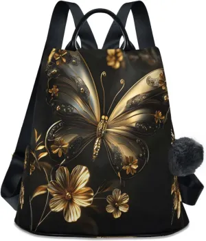 senya Women's Fashion Backpack Purses Handbags 3d Golden Butterfly Shoulder Bag Travel bag