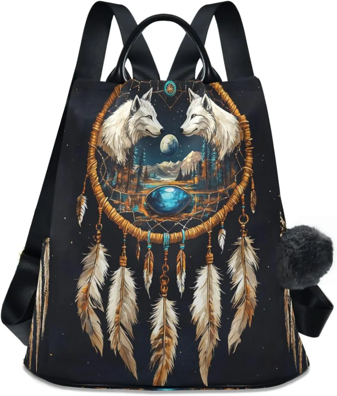 senya Women's Fashion Backpack Purses Handbags Bohemia Dream Catcher Wolf Shoulder Bag Travel bag