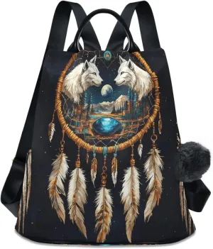 senya Women's Fashion Backpack Purses Handbags Bohemia Dream Catcher Wolf Shoulder Bag Travel bag