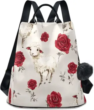 senya Women's Fashion Backpack Purses Handbags Cute Sheep Rose Shoulder Bag Travel bag