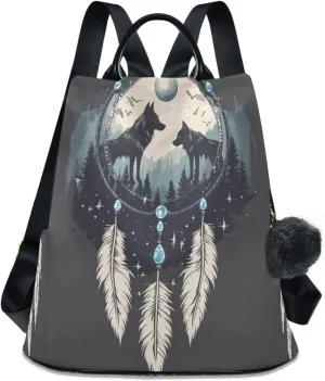 senya Women's Fashion Backpack Purses Handbags Dream Catcher Forest Wolf Shoulder Bag Travel bag