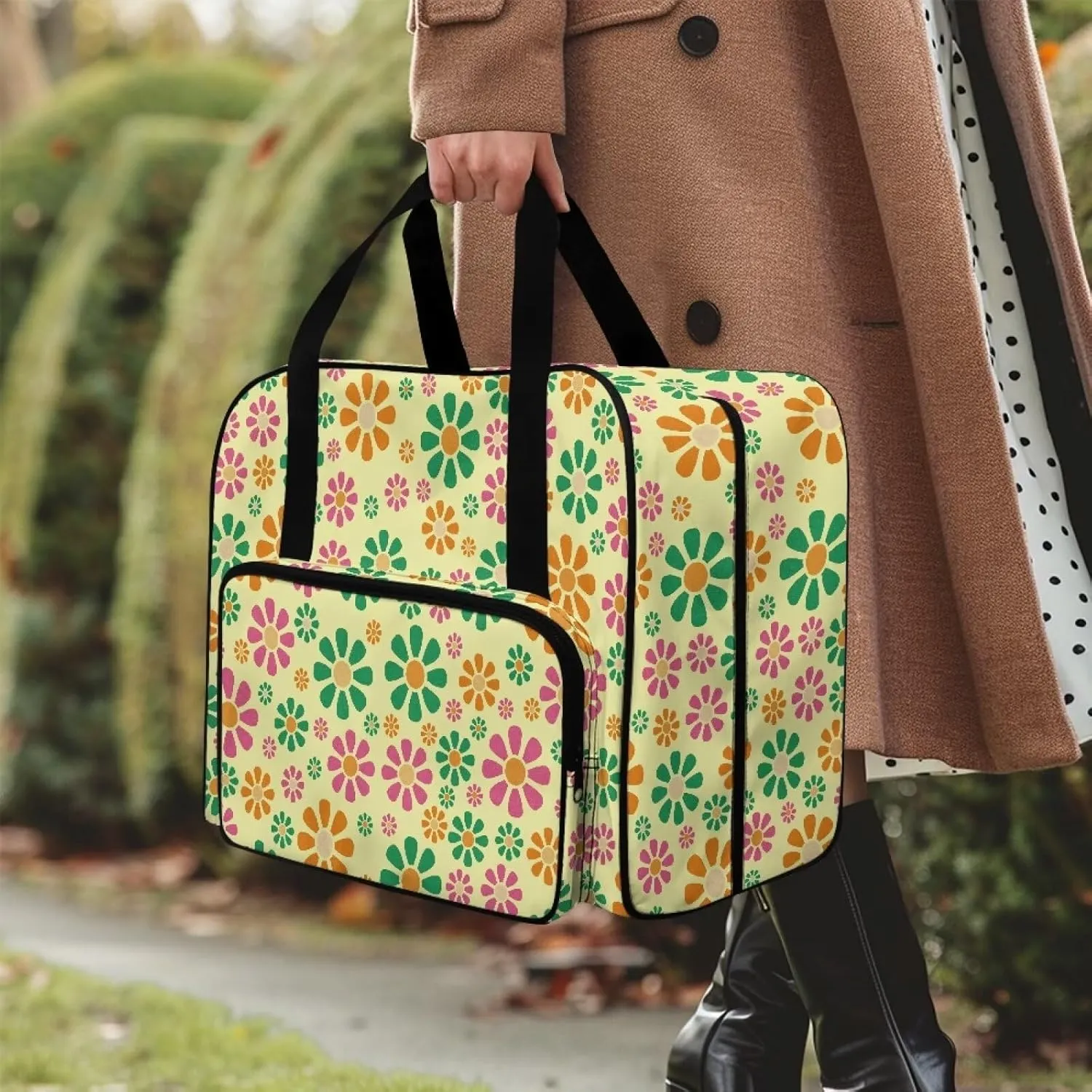 Sewing Machine Carrier Large Capacity Household Sewing Machine Handbags Travel Storage Bag Storage Dust Cover with Pockets for Sewing Machine (Bag Only), Abstract Hippie Flowers