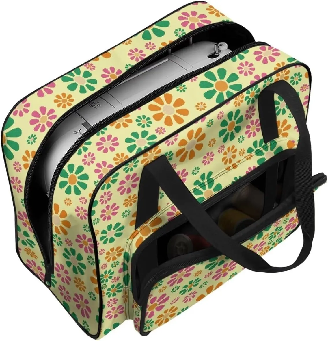 Sewing Machine Carrier Large Capacity Household Sewing Machine Handbags Travel Storage Bag Storage Dust Cover with Pockets for Sewing Machine (Bag Only), Abstract Hippie Flowers