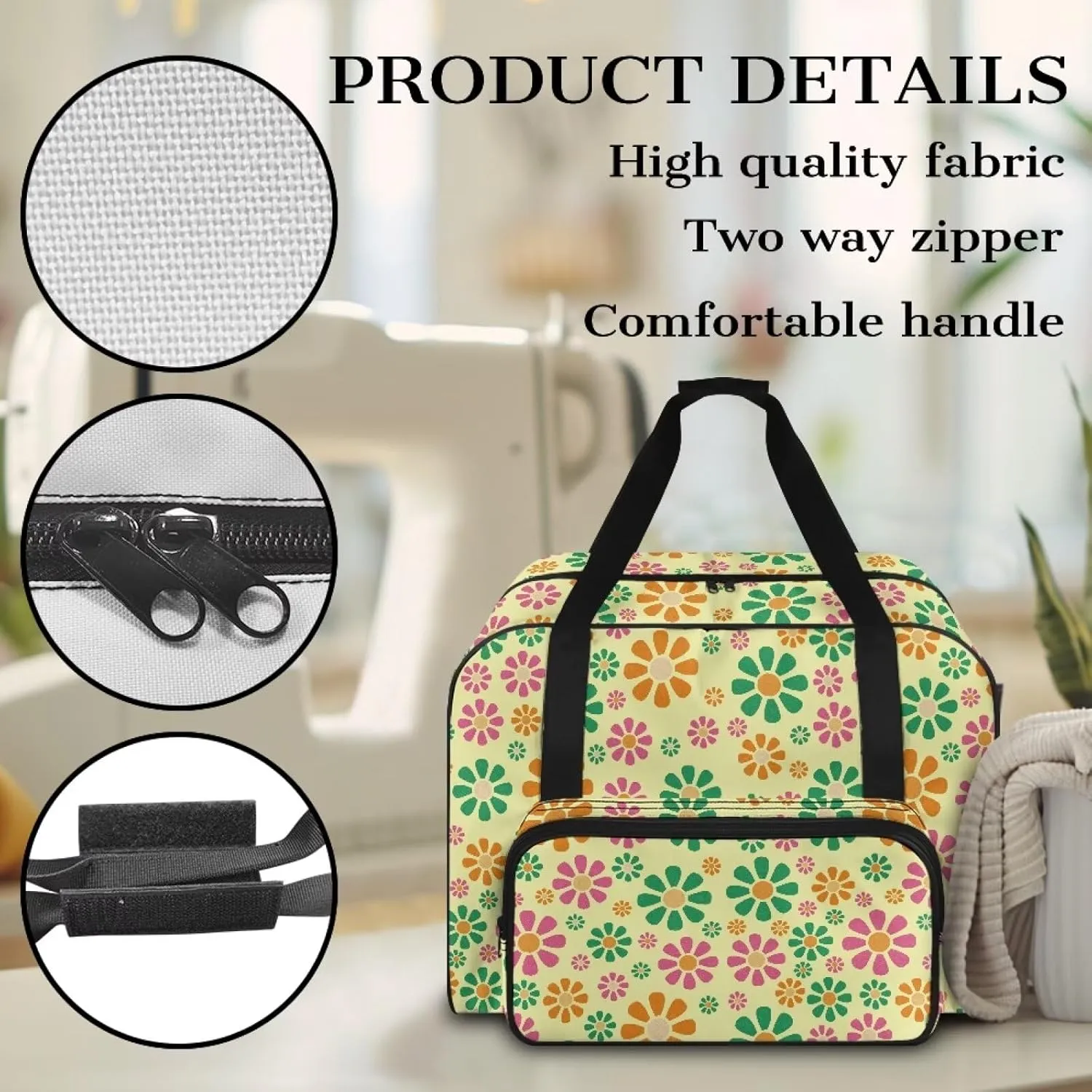 Sewing Machine Carrier Large Capacity Household Sewing Machine Handbags Travel Storage Bag Storage Dust Cover with Pockets for Sewing Machine (Bag Only), Abstract Hippie Flowers