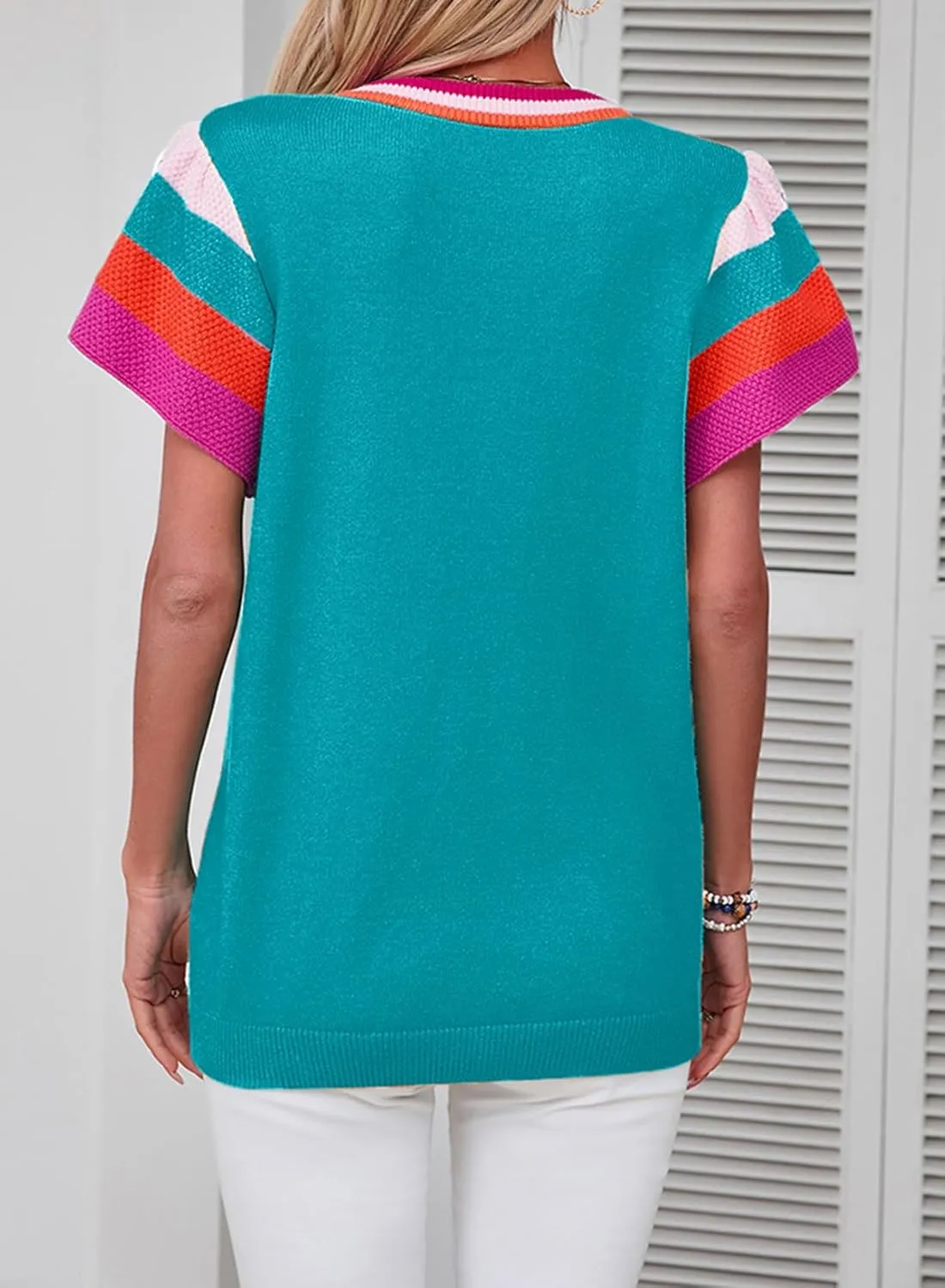 SHEWIN Womens Summer Cap Sleeve Tops Casual Crewneck Loose Fit Knit Lightweight Sweater Pullover Top