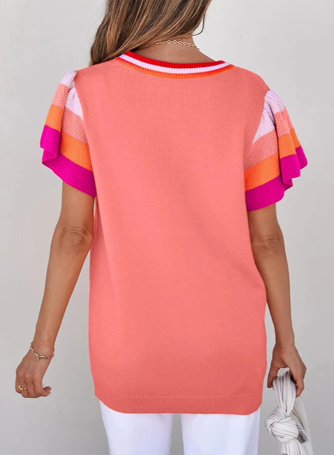 SHEWIN Womens Summer Cap Sleeve Tops Casual Crewneck Loose Fit Knit Lightweight Sweater Pullover Top