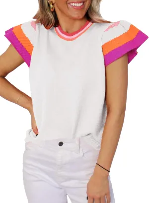 SHEWIN Womens Summer Cap Sleeve Tops Casual Crewneck Loose Fit Knit Lightweight Sweater Pullover Top