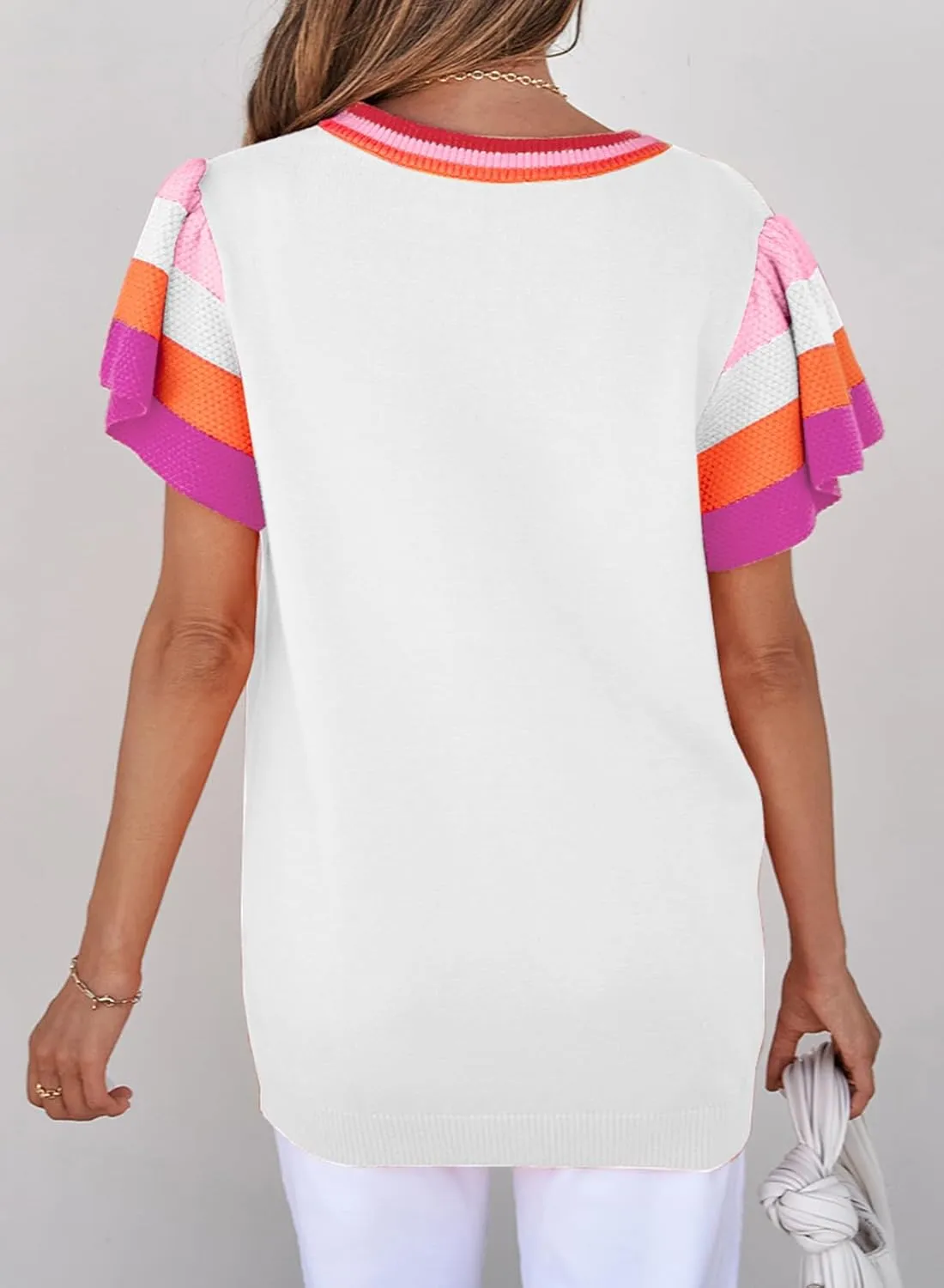SHEWIN Womens Summer Cap Sleeve Tops Casual Crewneck Loose Fit Knit Lightweight Sweater Pullover Top